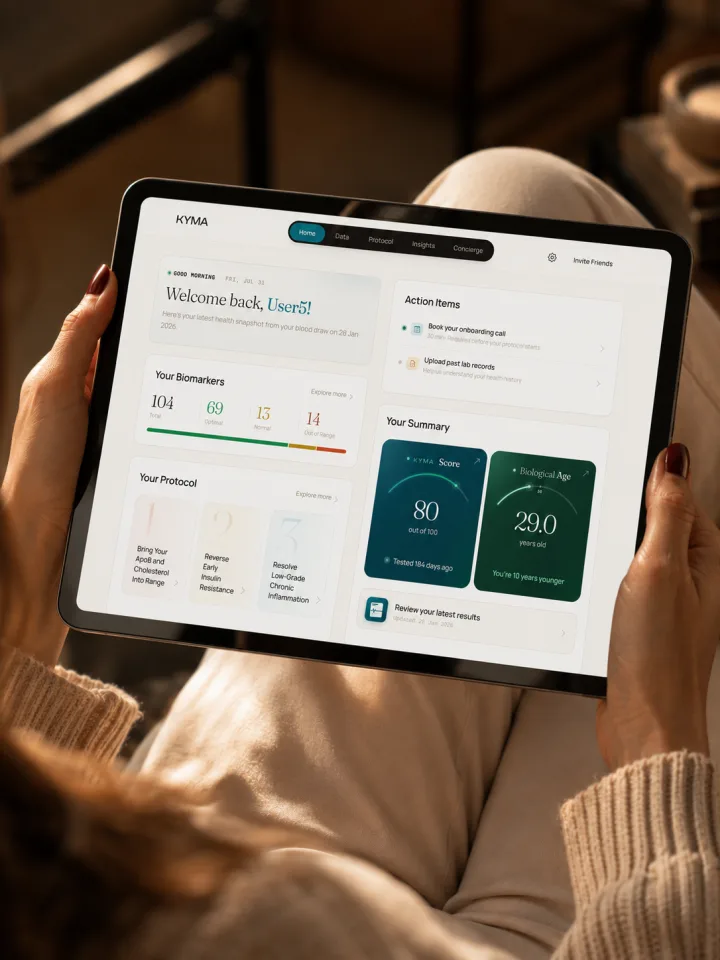 The Kyma app showing a personalised health report